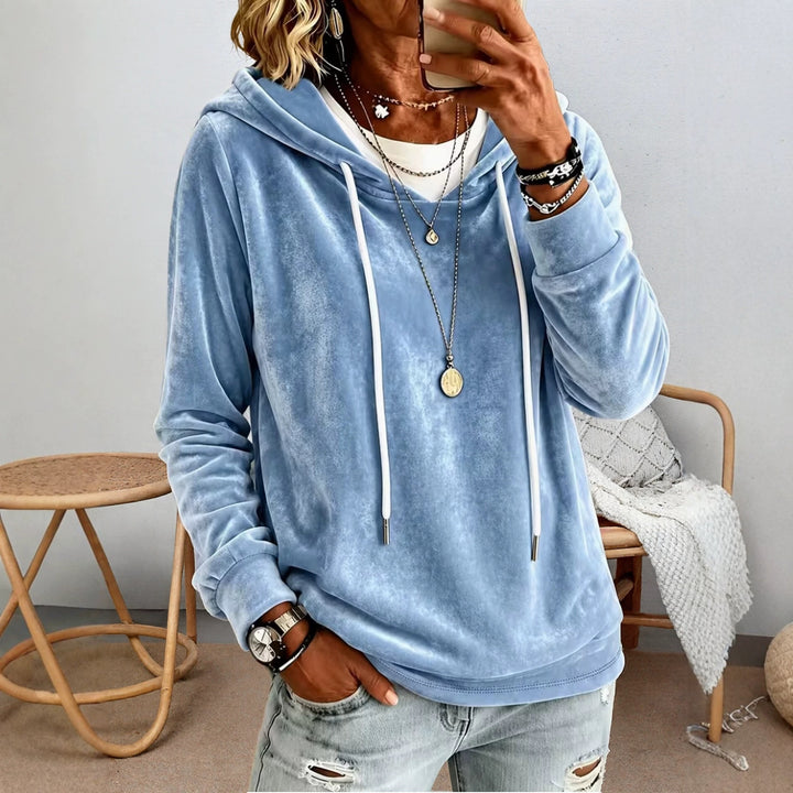Damen Samtvelours-Hoodie mit Kordelzug und lässiger Oversize-Passform Echoarchiv