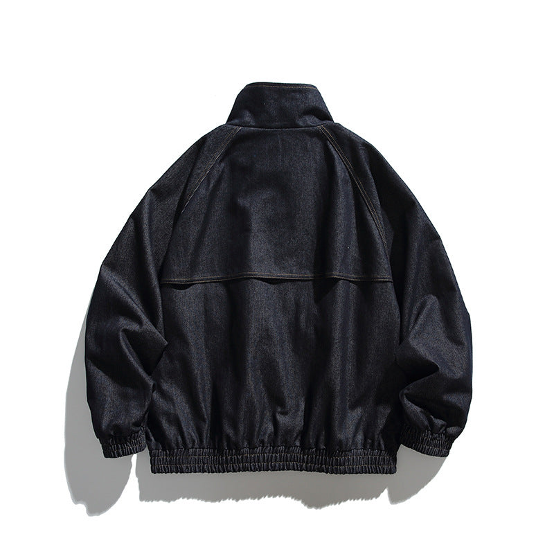 Unisex Boxy-Jeansjacke im Oversize-Schnitt mit Stehkragen und aufgesetzten Pattentaschen Echo Archiv