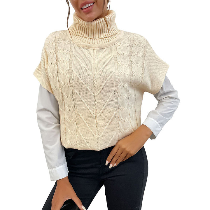 Damen Strickwesten-Pullover mit Zopfmuster und hohem Rollkragen Echoarchiv