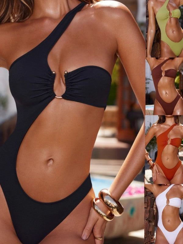 Damen Einseitiger Badeanzug mit Dekorativem Cut-Out und Rüschendetail Echo Archiv