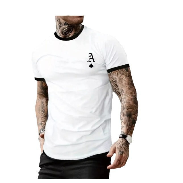 Herren T-Shirt mit modernem Motiv und kontrastierendem Kragen Echoarchiv