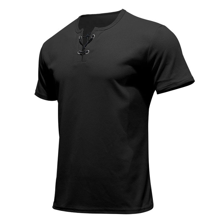 Herren lässiges Kurzarm-Henley-T-Shirt mit strukturiertem Design und Knopfleiste Echoarchiv