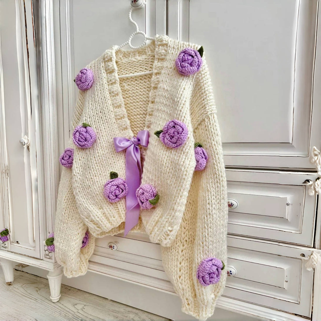 Damen Verspielt Floral strickjacke – Veloura