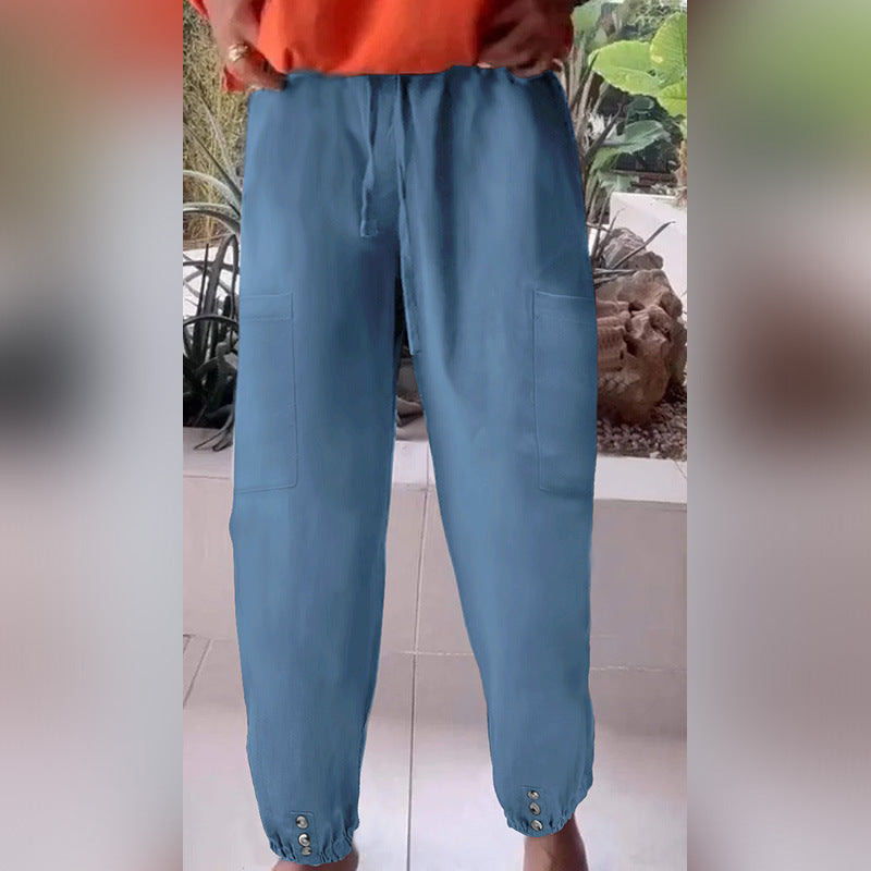 Damen Cargo-Jogginghose mit Kordelzug, aufgesetzten Taschen und Knopfmanschetten – Avélisse