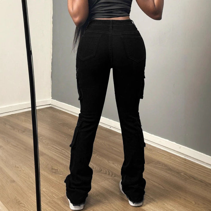 Damen Hochtaillierte Cargo-Jeans mit Mehrfach-Pattentaschen und langem Bein Echo Archiv
