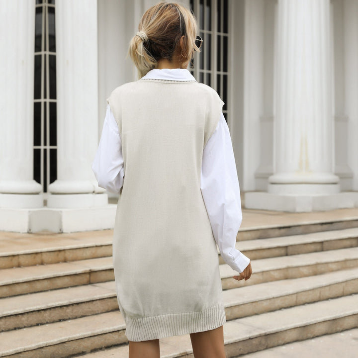 Damen Kabelstrick-Longweste mit V-Ausschnitt und Oversize-Silhouette Echoarchiv