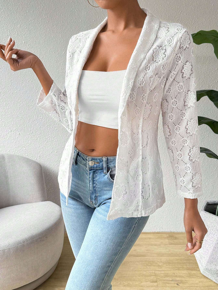 Damen nan transparenter Spitzenblazer mit Schalkragen und dreiviertellangen Ärmeln Echo Archiv