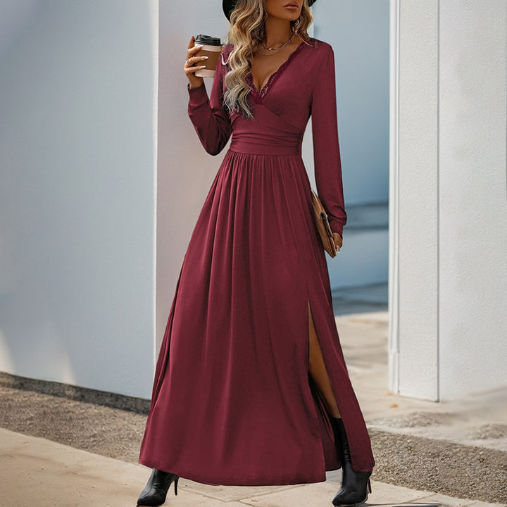 Damen Elegantes Maxikleid mit V-Ausschnitt und hohen Schlitz Echo Archiv