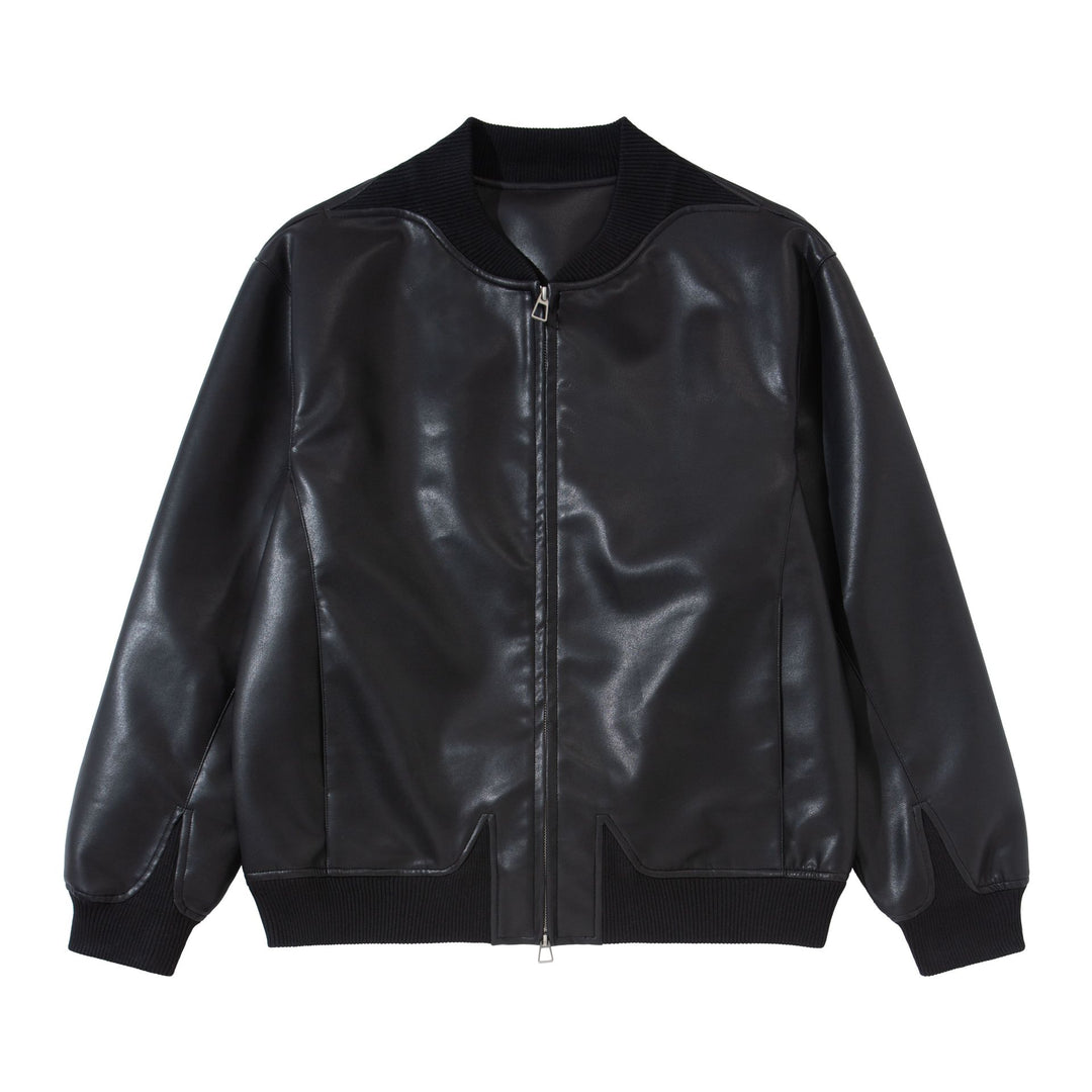 Herren Glattleder‑Bomberjacke mit nahtverdeckter Front und elastischen Rippenbündchen Echoarchiv