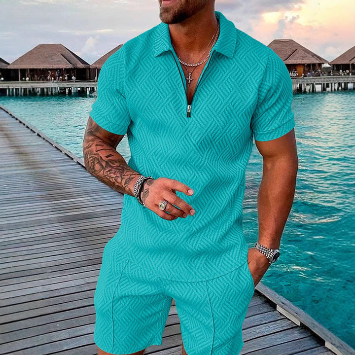 Herren stylisches Kurzarm-Overall mit modernem Reißverschluss und strukturiertem Design Echoarchiv