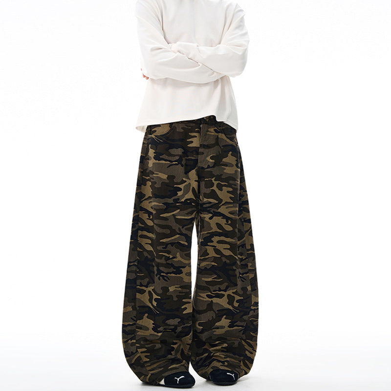 Herren Extralange Camouflage-Palazzo-Hose mit extrem weitem Bein und elastischem Bund Echo Archiv