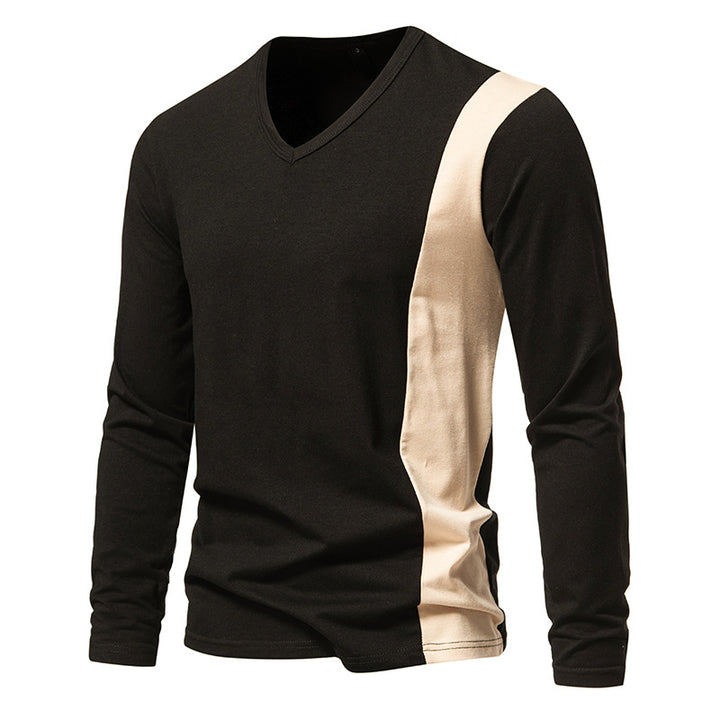 Herren Modernes Langarmshirt mit V-Ausschnitt und Farbblockdesign Echoarchiv