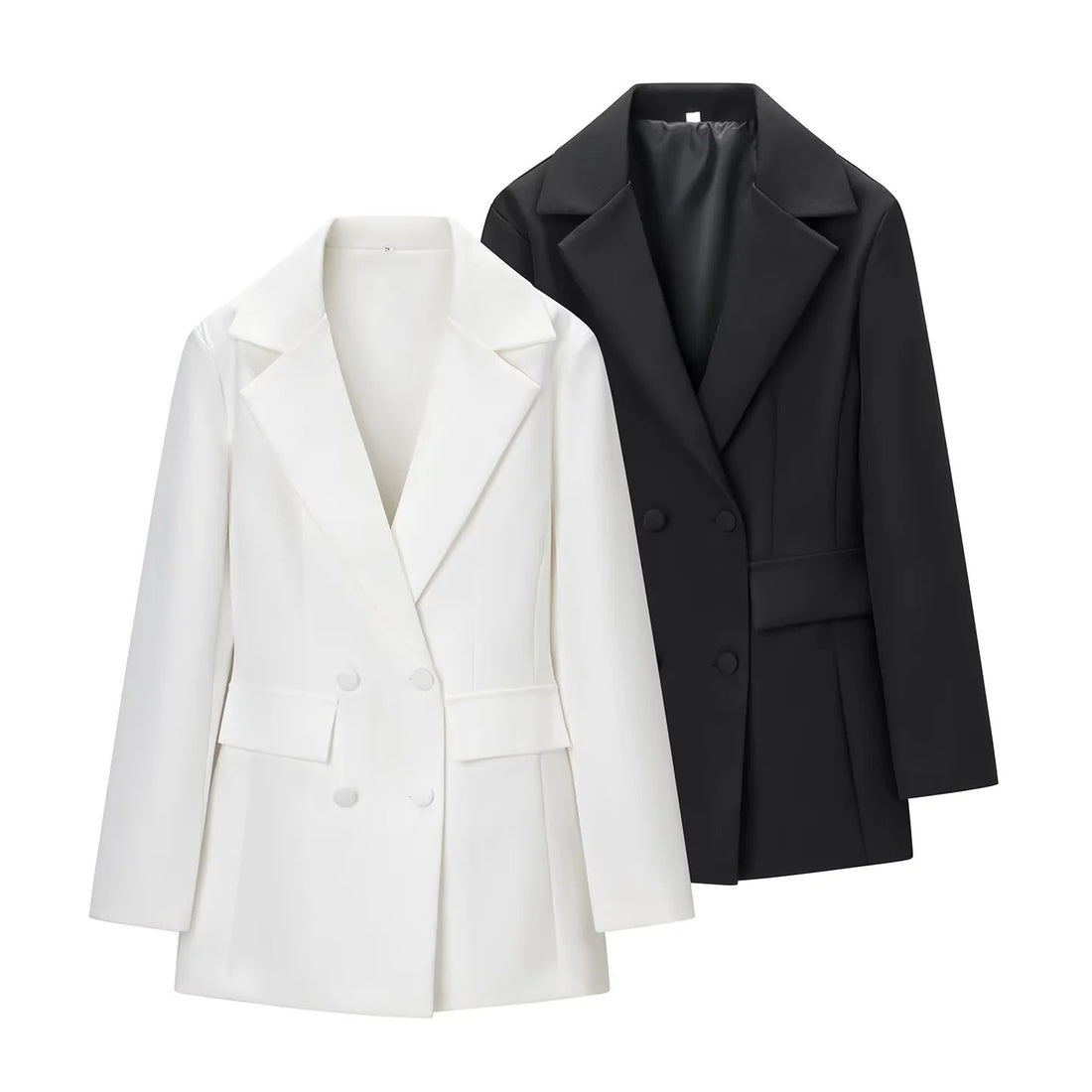 Damen taillierter Double-Breasted Blazer mit weitem Revers und Pattentaschen – Valéne