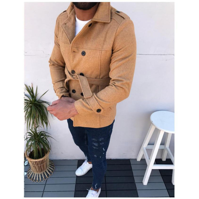 Herren modische Designerjacke mit doppeltem Reihenverschluss und Gürtel Echoarchiv
