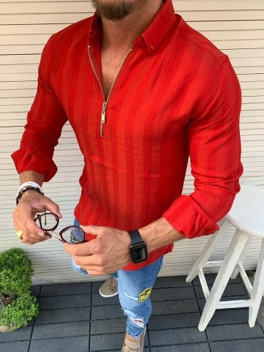 Herren Langarmshirt mit modernem Reißverschluss und feinem Streifenmuster Echoarchiv