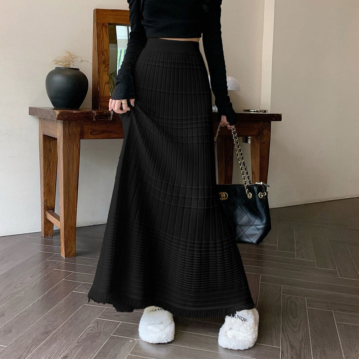 Damen Eleganter Plissee-Maxirock mit Fransen Echo Archiv