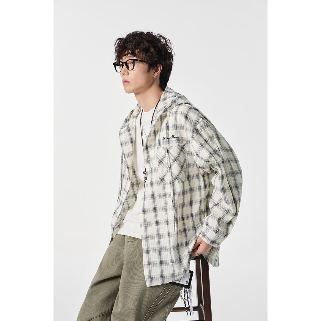 Unisex Kapuzen‑Overshirt im karierten Flanell‑Look mit Brusttasche und Knopfleiste Echoarchiv