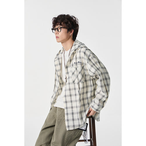 Unisex Kapuzen‑Overshirt im karierten Flanell‑Look mit Brusttasche und Knopfleiste Echoarchiv