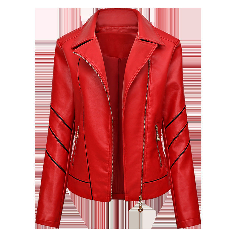 Damen Bikerjacke aus Kunstleder mit asymmetrischen Ziernähten und tailliertem Schnitt Echoarchiv