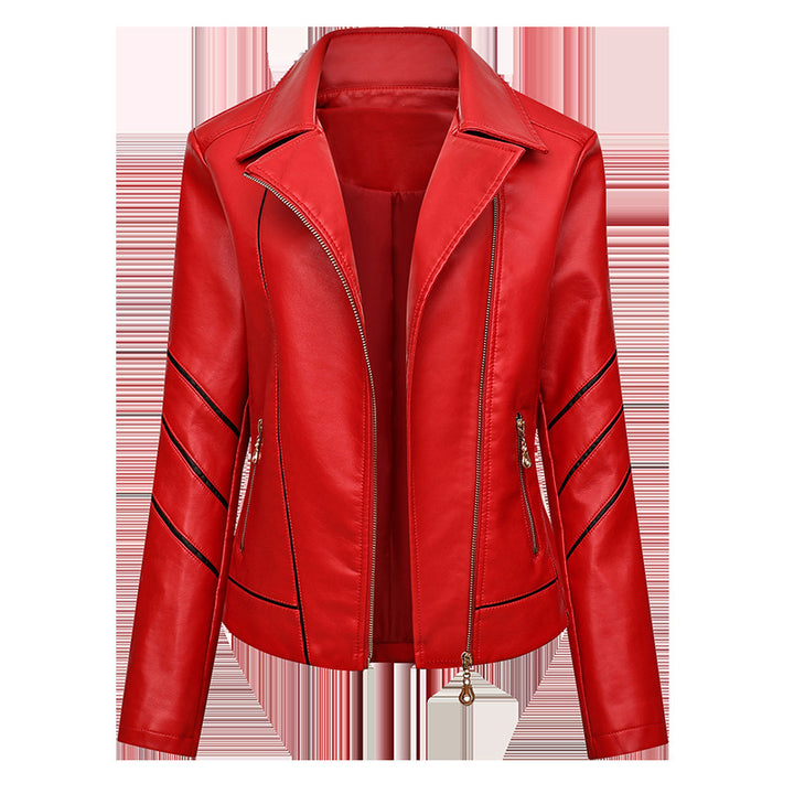 Damen Bikerjacke aus Kunstleder mit asymmetrischen Ziernähten und tailliertem Schnitt Echoarchiv