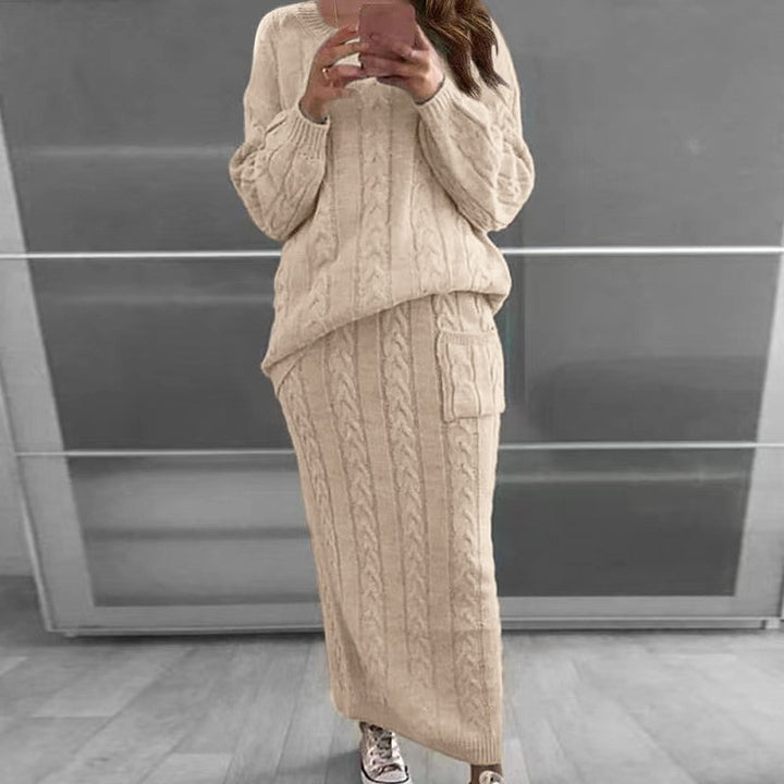 Damen nan Strickset Oversized Zopfmuster-Pullover und Maxi-Bleistiftrock mit aufgesetzter Tasche Echo Archiv