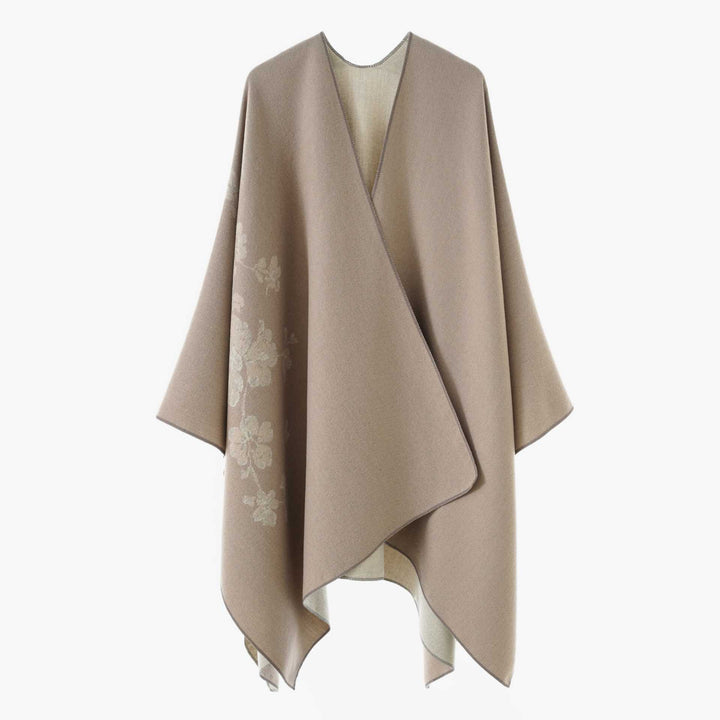 Damen Offener Reversibler Wollmix‑Cape mit floralem Jacquard Echo Archiv