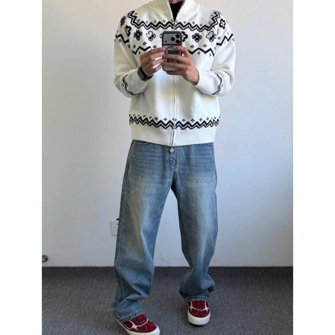 Damen Modischer Strickpullover mit Stehkragen und Reißverschluss Echoarchiv