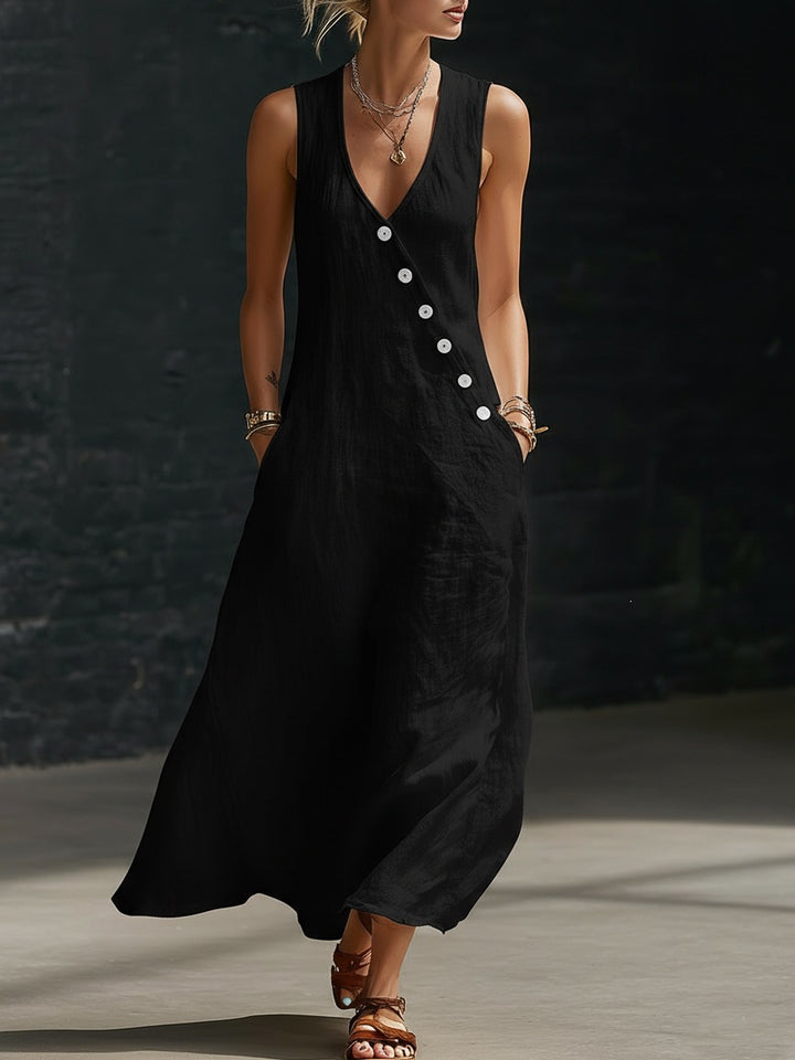 Damen Langarmkleid mit seitlichem Schlitz und Knopfdetails Echo Archiv