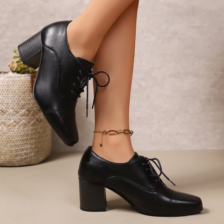 Damen Elegante Schnürpumps mit quadratischer Spitze und mittelhohem Blockabsatz Echoarchiv