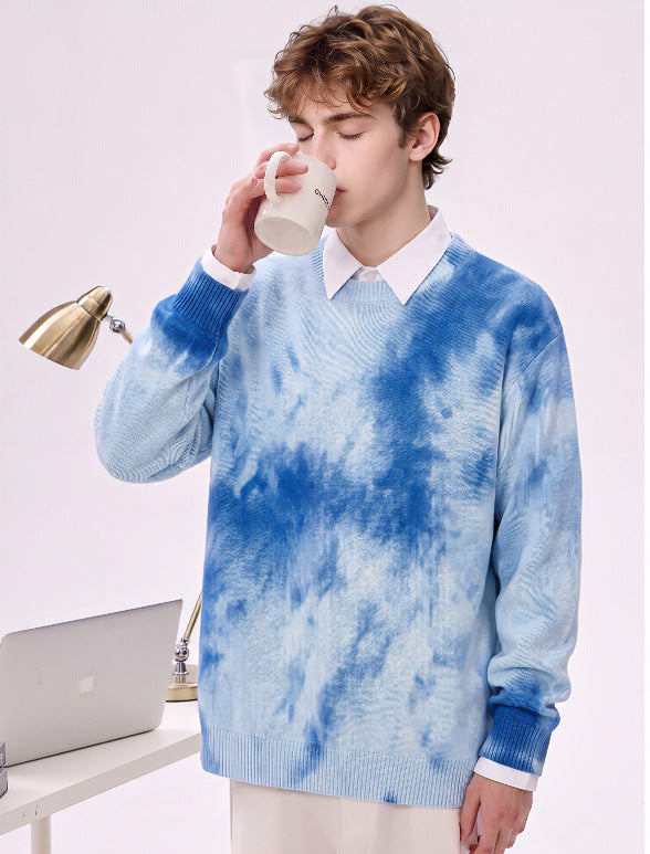 Herren Oversize-Strickpullover mit Batikoptik, Rundhalsausschnitt und Rippbündchen Echoarchiv
