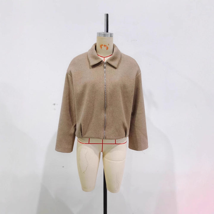 Damen Kurz geschnittene Wollmix Jacke mit Reißverschluss und kurzem Stehkragen – Célinea