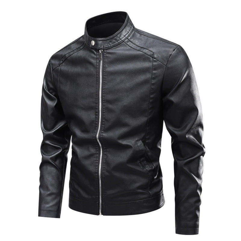 Herren Modische Lederjacke mit Stehkragen und praktischen Reißverschlusstaschen Echo Archiv