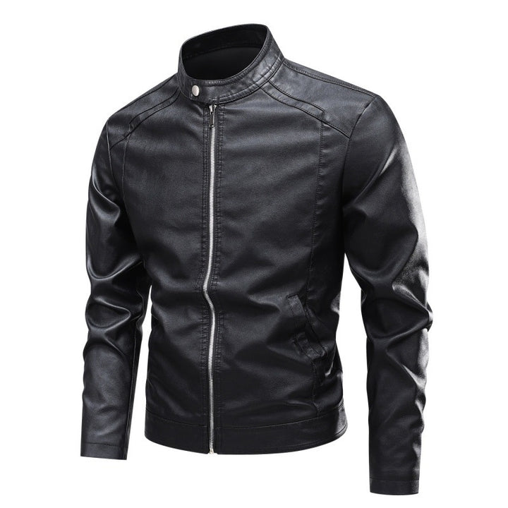 Herren Modische Lederjacke mit Stehkragen und praktischen Reißverschlusstaschen Echo Archiv
