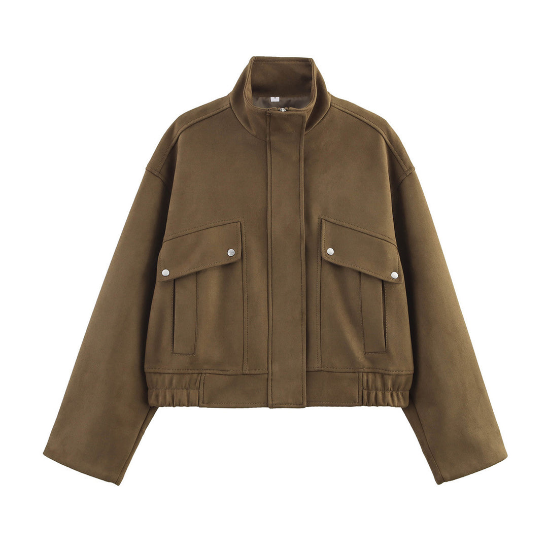 Damen kurzes Blouson mit Stehkragen, aufgesetzten Klappentaschen und elastischem Saum – Célinea