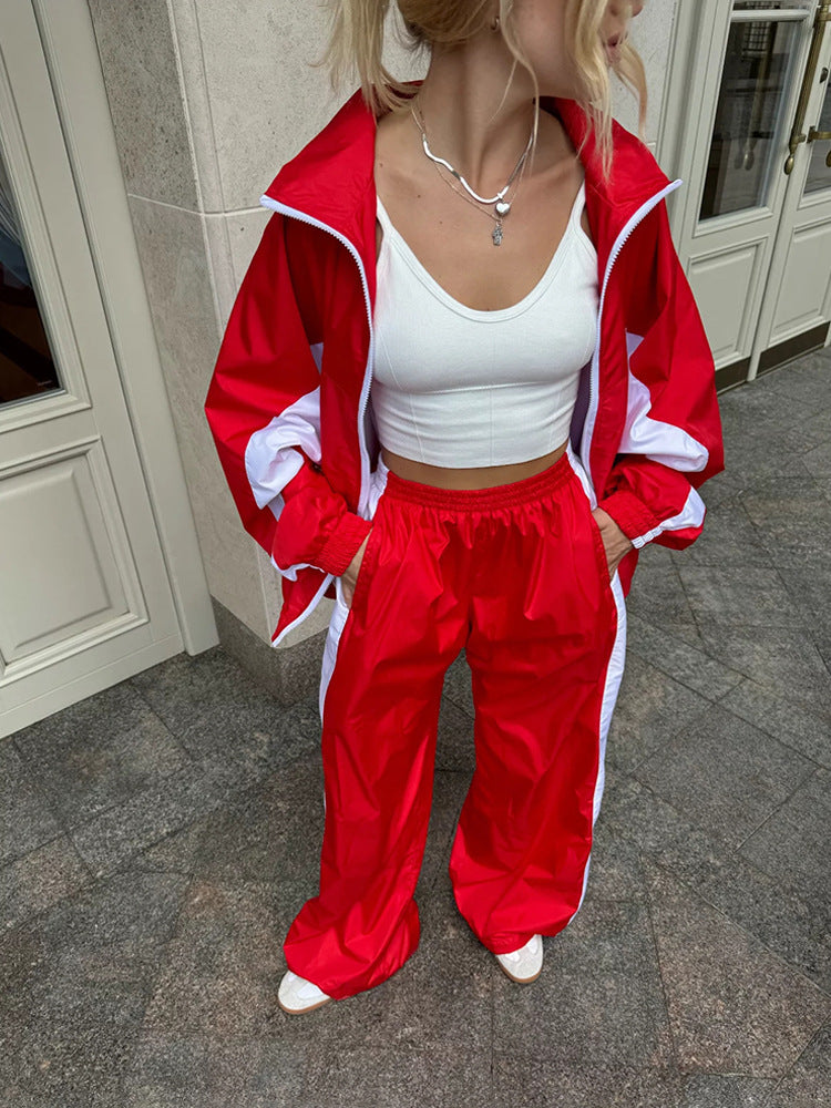 Damen nan sportives Trainingsanzug-Set mit Windbreaker-Jacke und weitem Hosenbein Echo Archiv