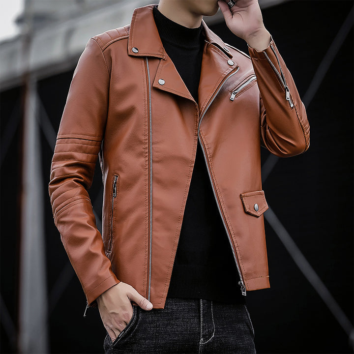 Herren Biker‑Lederjacke im Slim‑Fit mit gesteppter Ärmelpartie – Valtoré
