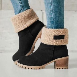 Damen Kurzschaft-Stiefelette mit Teddyfutter, Blockabsatz und Profilsohle Echoarchiv