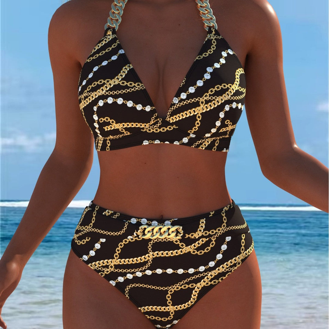 Damen Bikini mit luxuriösem Marmormuster und edlen Details Echoarchiv
