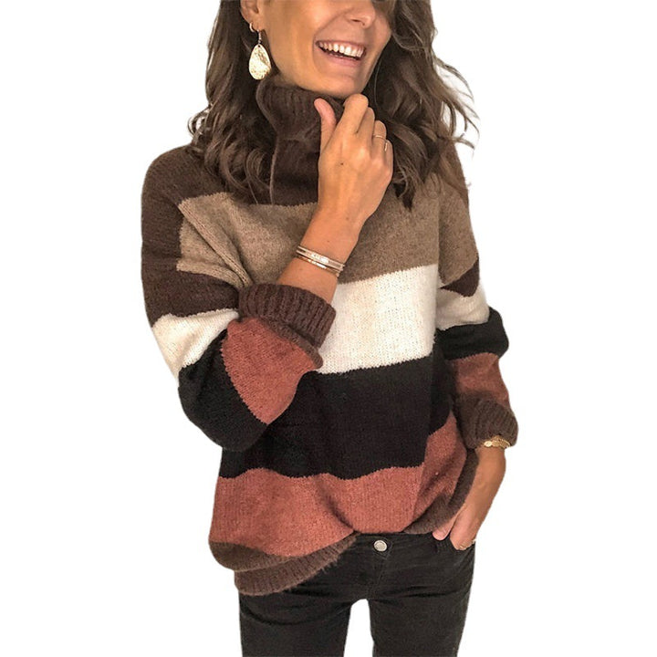 Damen Oversize-Blockstreifen-Rollkragenpullover aus fluffigem Strick Echo Archiv