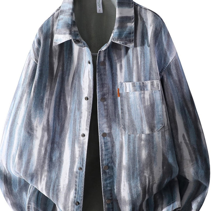 Herren Oversize-Überhemdjacke im Aquarell‑Streifenlook mit Brusttasche & softem Baumwollmix Echoarchiv