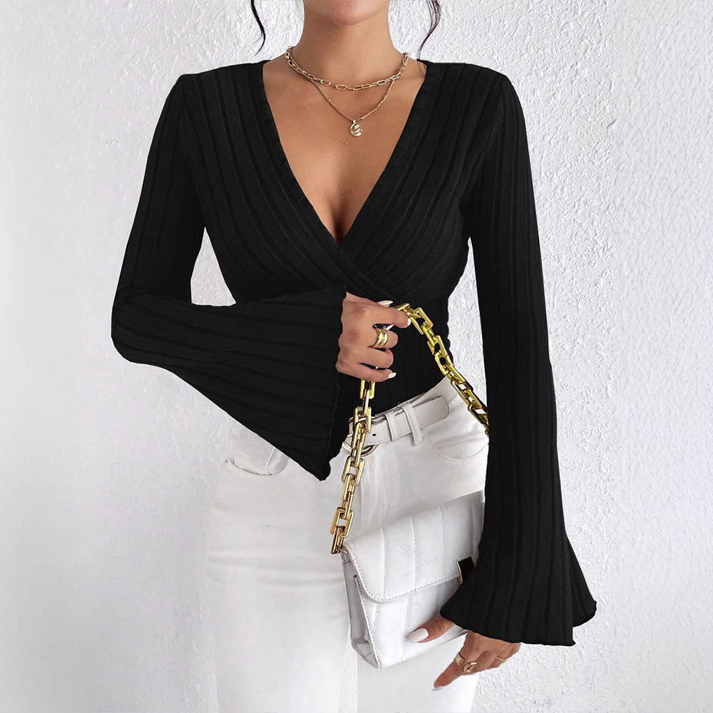 Damen elegantes Wickeloberteil mit Rippstrick und gedrilltem Design Echo Archiv