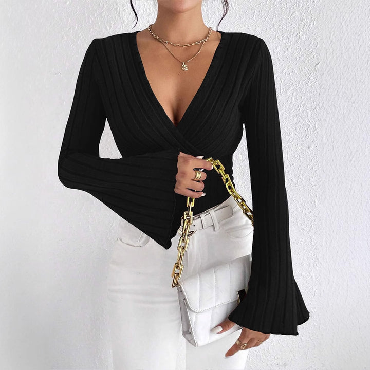 Damen elegantes Wickeloberteil mit Rippstrick und gedrilltem Design Echo Archiv