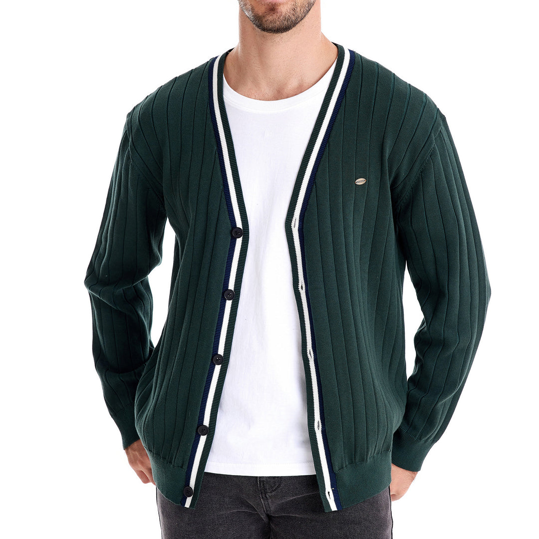 Herren Strickjacke mit elegantem V-Ausschnitt und feiner Rippstruktur Echoarchiv