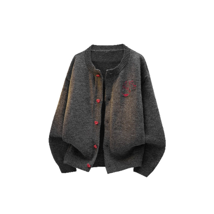 Damen Kuscheliger Grobstrick Cardigan mit Herz-Knöpfen Echoarchiv