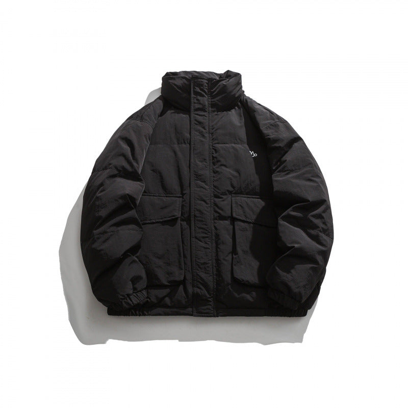 Unisex Oversize wattierte Steppjacke mit hohem Stehkragen, großen Pattentaschen und Crinkle-Effekt Echo Archiv