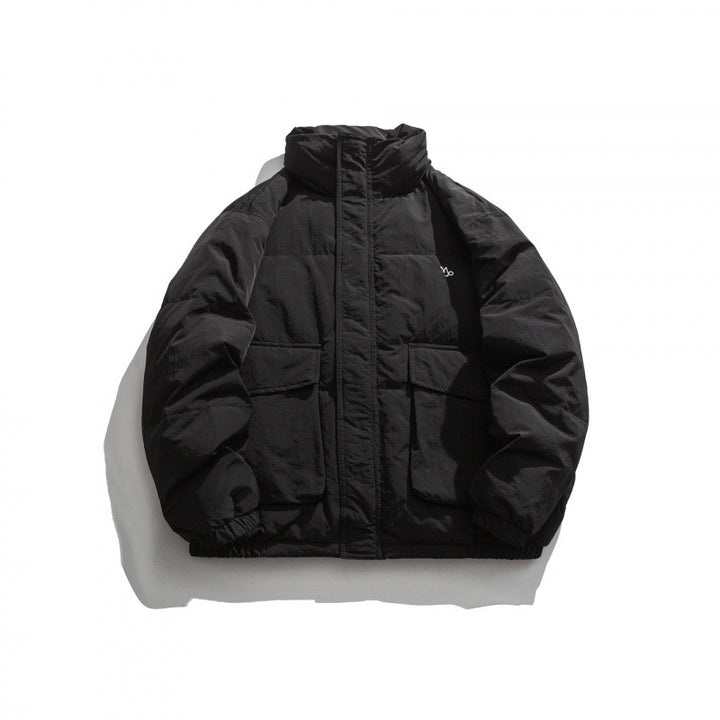 Unisex Oversize wattierte Steppjacke mit hohem Stehkragen, großen Pattentaschen und Crinkle-Effekt Echo Archiv
