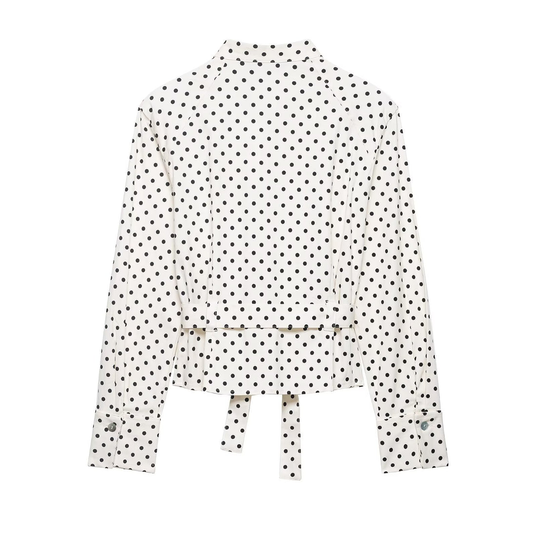 Damen Taillierte Blusenjacke mit Stehkragen, Bindegürtel und Punkteprint Echo Archiv