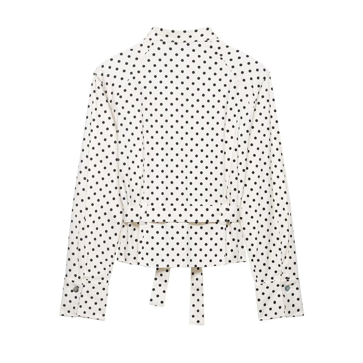 Damen Taillierte Blusenjacke mit Stehkragen, Bindegürtel und Punkteprint Echo Archiv