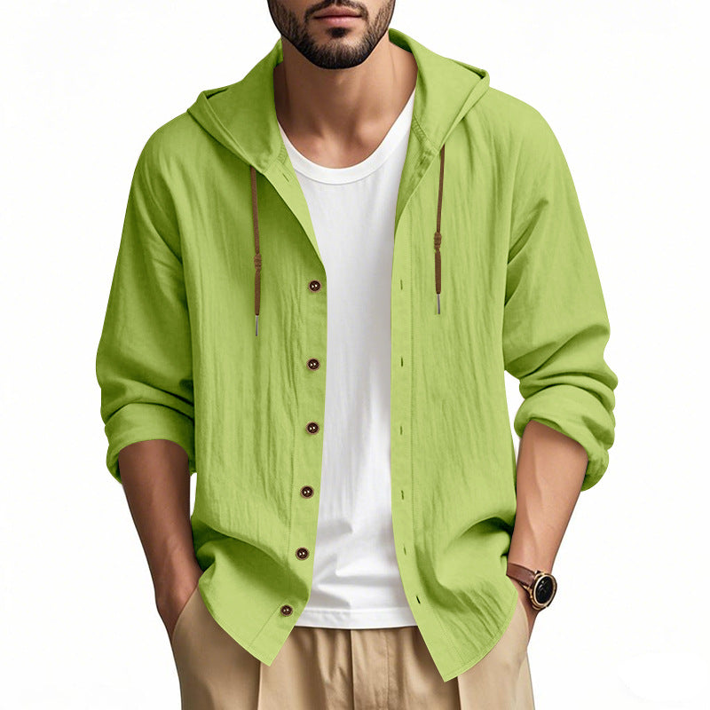 Herren nan leichtes Kapuzenhemdjacke aus Leinenoptik mit durchgehender Knopfleiste Echo Archiv
