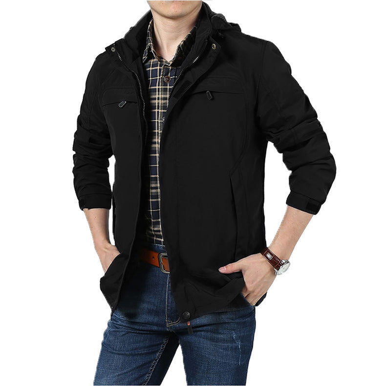 Herren Leichte Kapuzen-Fieldjacke im Urban-Utility-Stil mit Reißverschluss und Multifunktionstaschen Echoarchiv